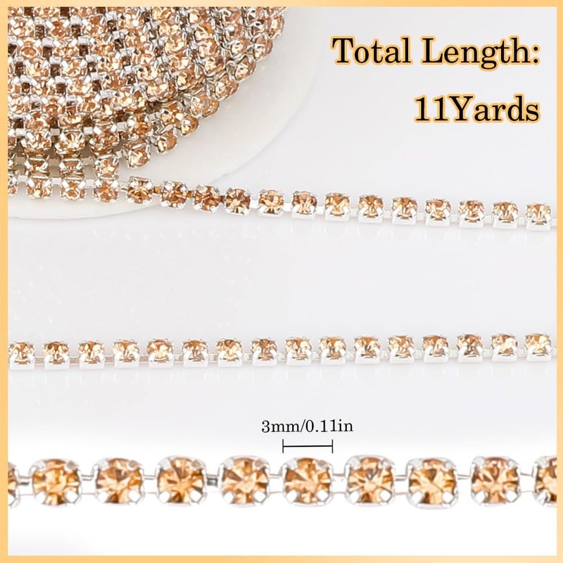 Liwidon Rhinestone Chain 10 Yards Rhinestone Trim Champagne Bling Diamond Rhinestones Strips 3mm Glitter Bling Crystal Rhinestones Close Chains Claw Cup Chains Trim for Sewing DIY Crafting Jewelry Clothes - Image 4
